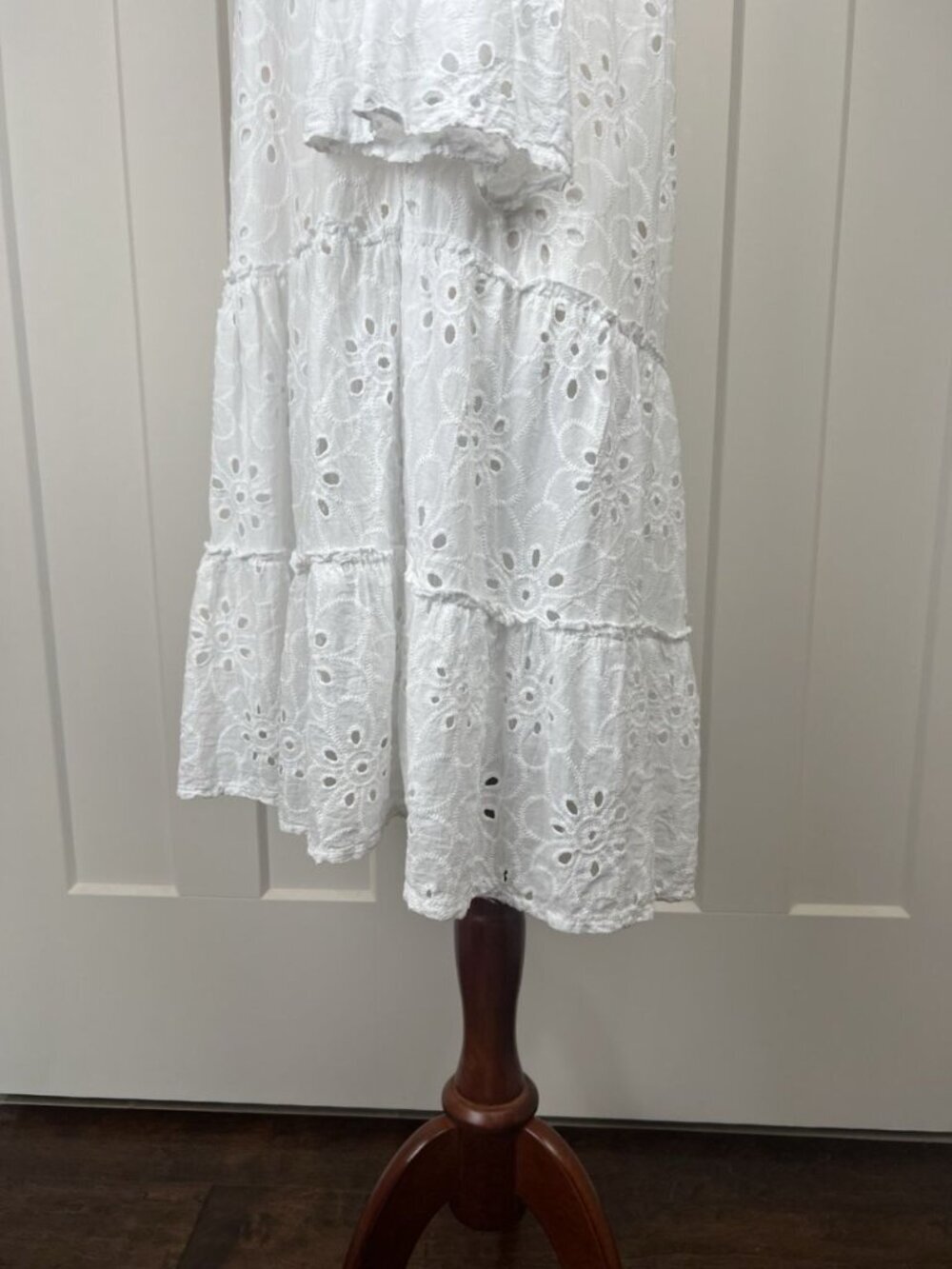 Valentina Naldi Italy White Eyelet Dress Tiered Bell Sleeve Cotton Medium - Picture 7 of 13